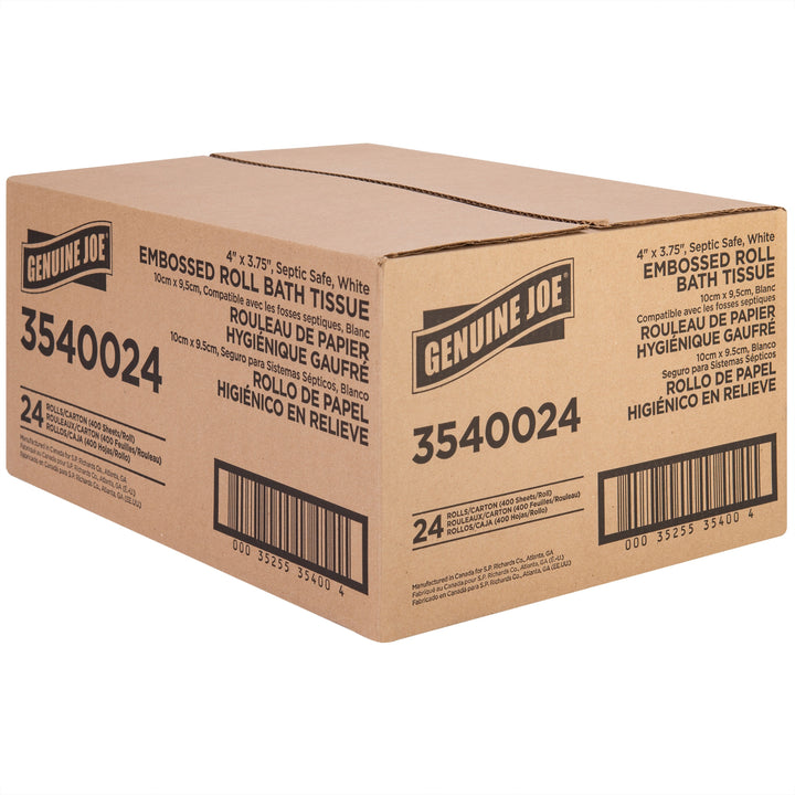 Image of Genuine Joe Bathroom Tissue, 2-Ply, 400Shts/RL, 4"x3-3/4", 24/CT, WE