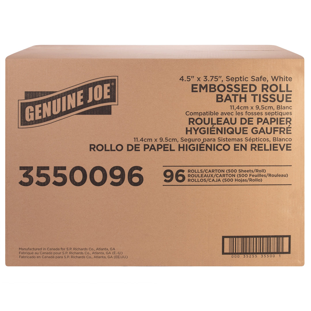 Image of Genuine Joe Bathroom Tissue, 2-Ply, 500Shts/RL,4-1/2"x3-3/4",96/CT,White