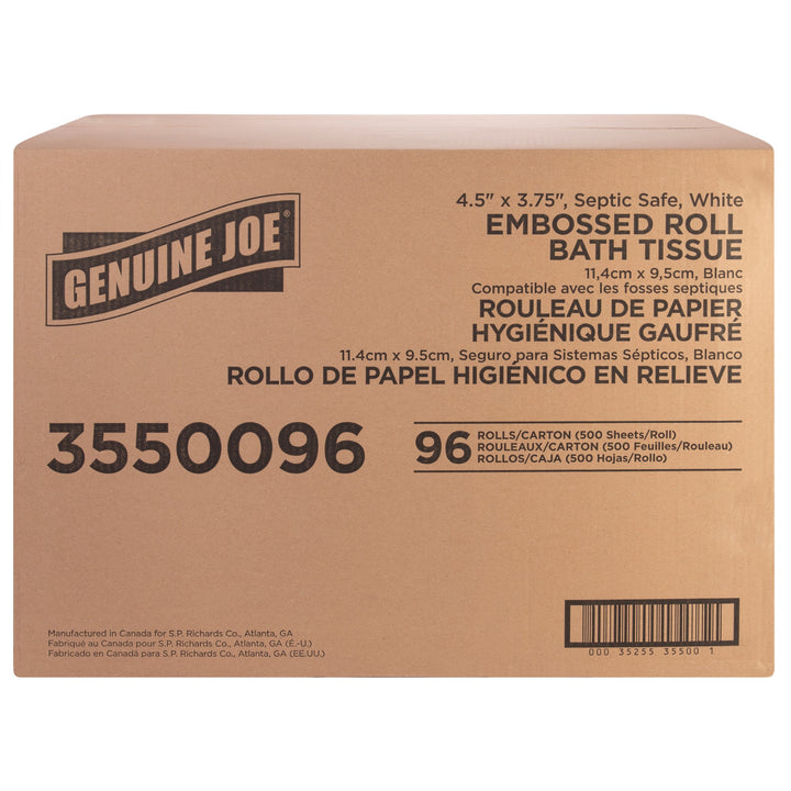 Image of Genuine Joe Bathroom Tissue, 2-Ply, 500Shts/RL,4-1/2"x3-3/4",96/CT,White