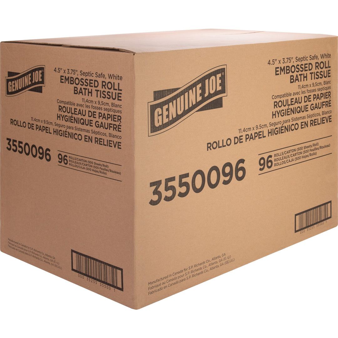 Image of Genuine Joe Bathroom Tissue, 2-Ply, 500Shts/RL,4-1/2"x3-3/4",96/CT,White
