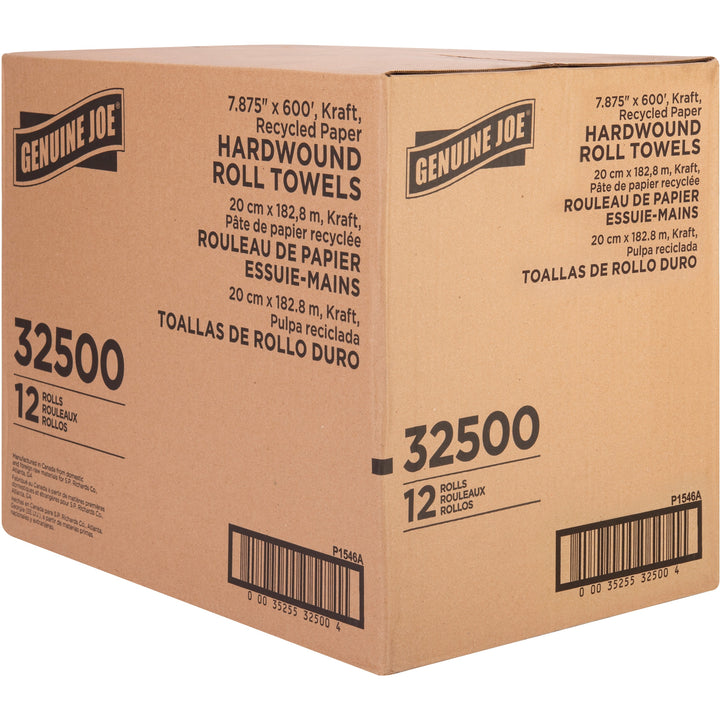 Image of Genuine Joe Hardwound Roll Towels,2"Core,7/7/8"x600',12RL/CT,Natural