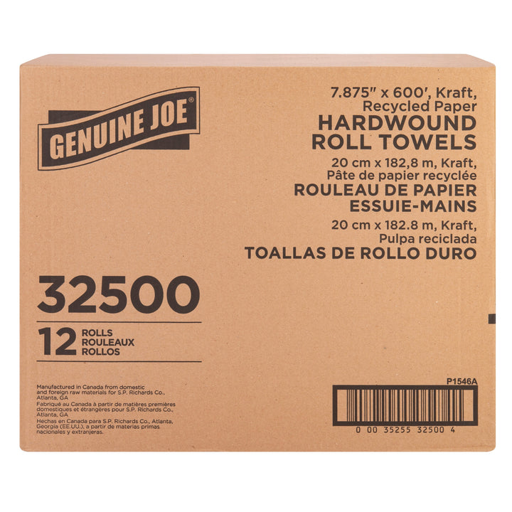 Image of Genuine Joe Hardwound Roll Towels,2"Core,7/7/8"x600',12RL/CT,Natural