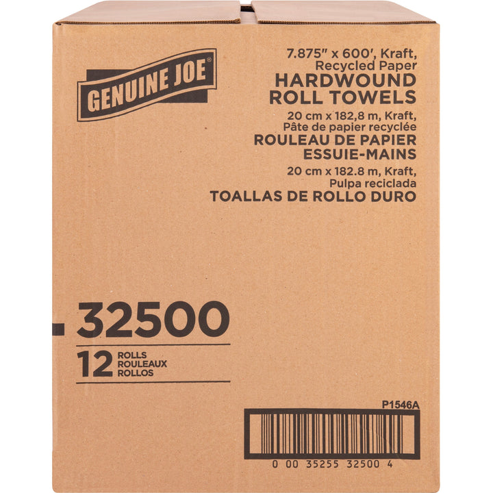 Image of Genuine Joe Hardwound Roll Towels,2"Core,7/7/8"x600',12RL/CT,Natural