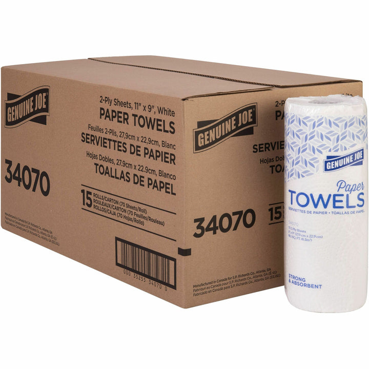 Image of Genuine Joe Towel Roll,Paper,2-Ply,70Shts/RL,9"x11",15/CT,Brown