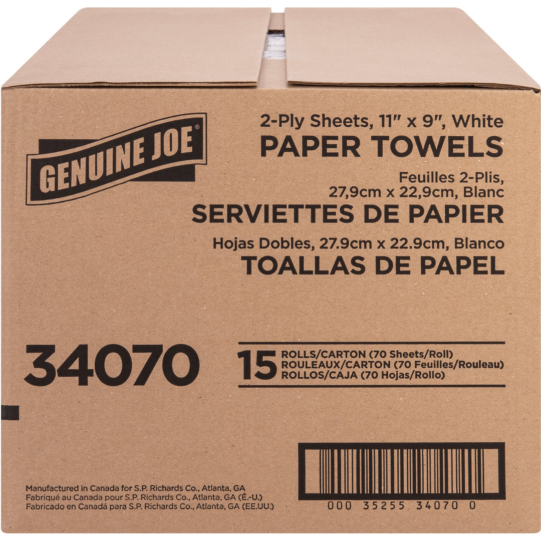 Image of Genuine Joe Towel Roll,Paper,2-Ply,70Shts/RL,9"x11",15/CT,Brown