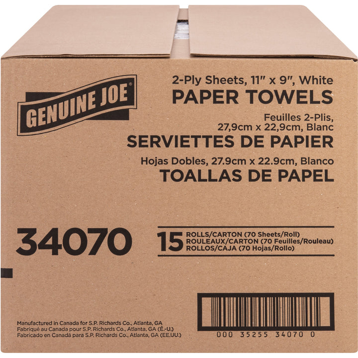 Image of Genuine Joe Towel Roll,Paper,2-Ply,70Shts/RL,9"x11",15/CT,Brown
