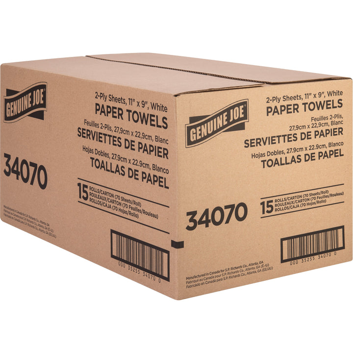 Image of Genuine Joe Towel Roll,Paper,2-Ply,70Shts/RL,9"x11",15/CT,Brown