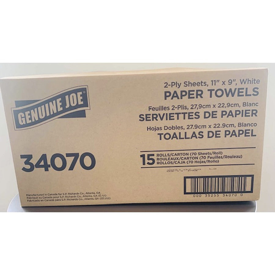 Image of Genuine Joe Towel Roll,Paper,2-Ply,70Shts/RL,9"x11",15/CT,Brown