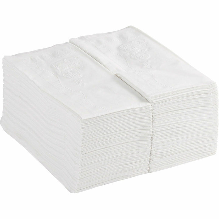 Image of Dixie 34440 Dinner Napkin, 2 Ply, 1/8 Fold, 15" W x 16" Length, Scrollwork Pattern, White, 126 / Pack