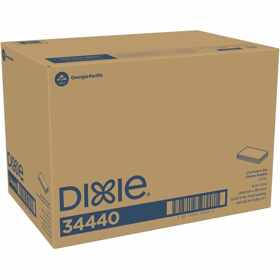 Image of Dixie 34440 Dinner Napkin, 2 Ply, 1/8 Fold, 15" W x 16" Length, Scrollwork Pattern, White, 126 / Pack