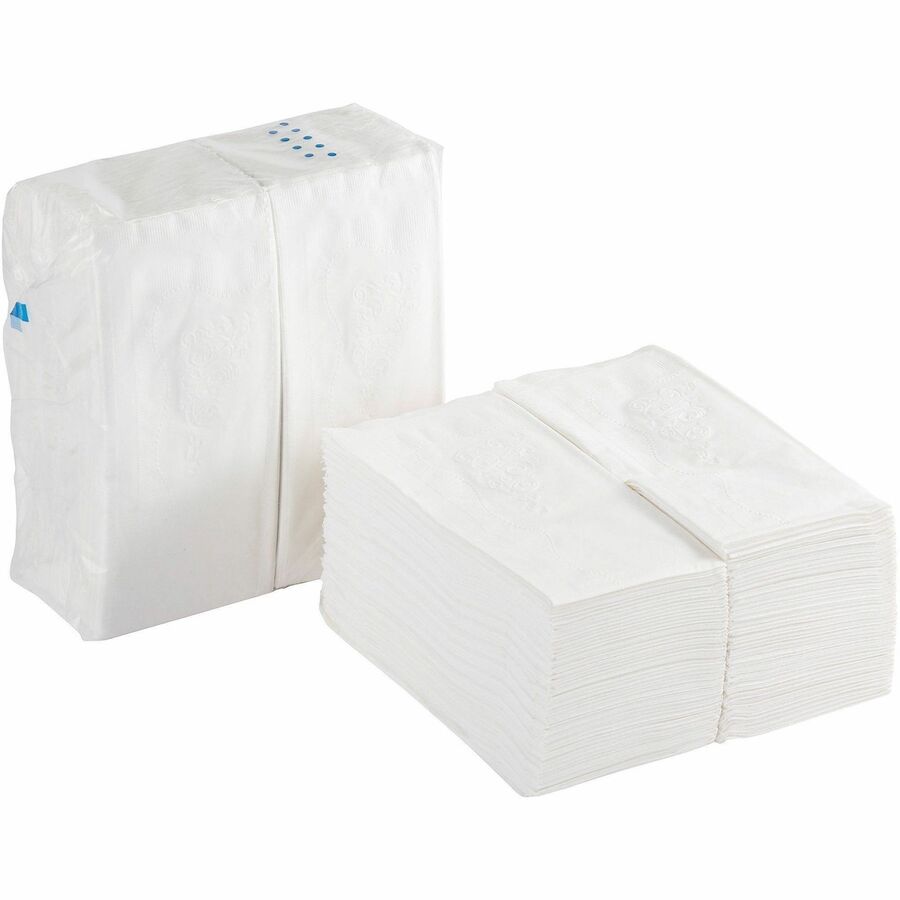 Image of Dixie 34440 Dinner Napkin, 2 Ply, 1/8 Fold, 15" W x 16" Length, Scrollwork Pattern, White, 126 / Pack