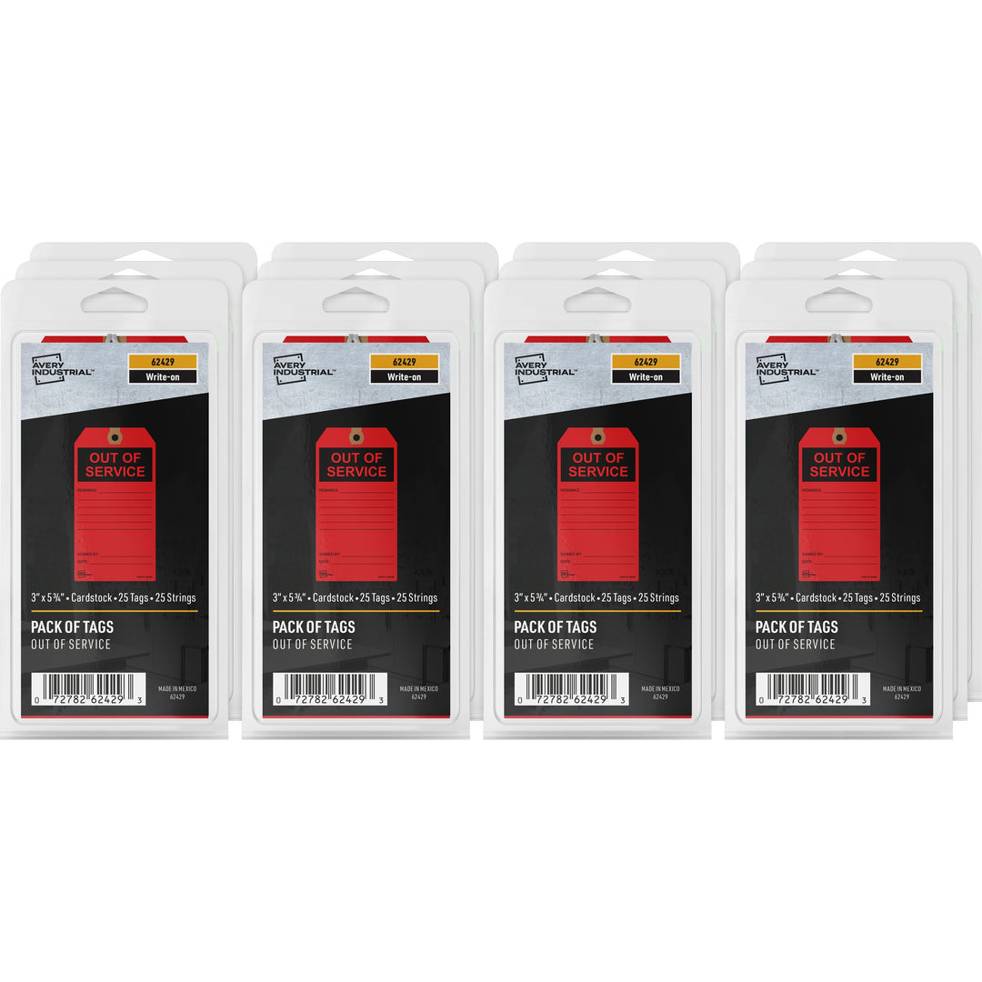 Image of Avery® Out of Service Tags,Pre-strung,3"x5-3/4",25/PK,RD