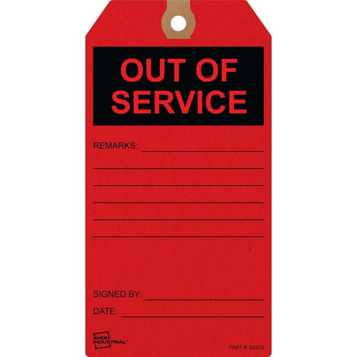 Image of Avery® Out of Service Tags,Pre-strung,3"x5-3/4",25/PK,RD
