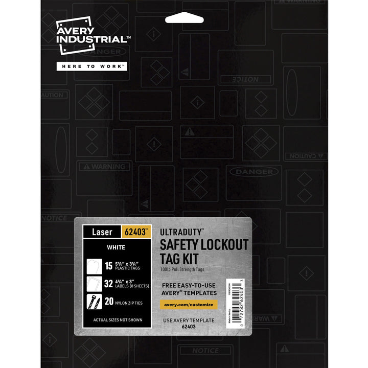 Image of Avery® 62403 UltraDuty 100-lb Pull Strength Tag Kit, 3.25" L x 5.75" Width, Plastic, Vinyl, Nylon, White, 1 Pack