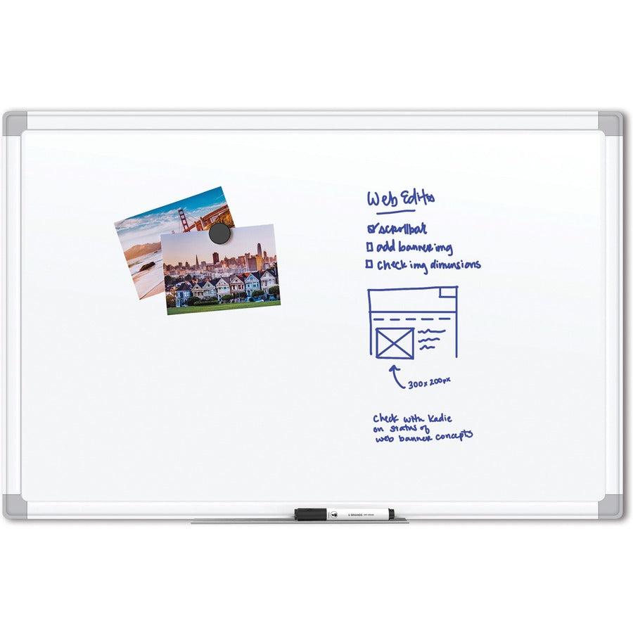 Image of U Brands Whiteboard,Magnetic,Porcelain Steel/AluminumFrame,96"x48",WE