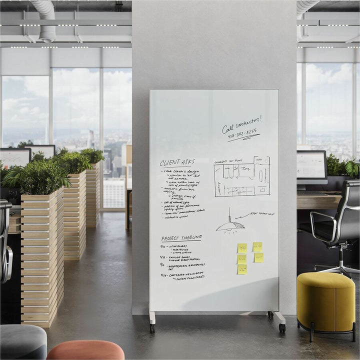 Image of U Brands Easel,Dry-Erase,Glass,Magnetic,42"x72",White