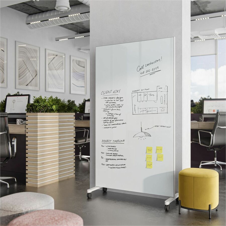 Image of U Brands Easel,Dry-Erase,Glass,Magnetic,42"x72",White