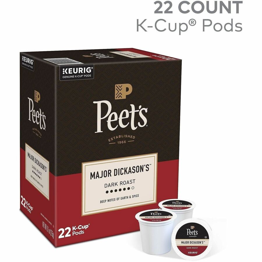 Image of Peet's 2403 Major Dickason's Blend Coffee, Compatible with Keurig Brewer, Dark, K-Cup, Major Dickason's, 22 / Box