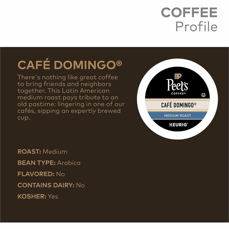 Image of Peet's 2404 Cafe Domingo Coffee, Compatible with Keurig Brewer, Medium, K-Cup, Cafe Domingo, 22 / Box
