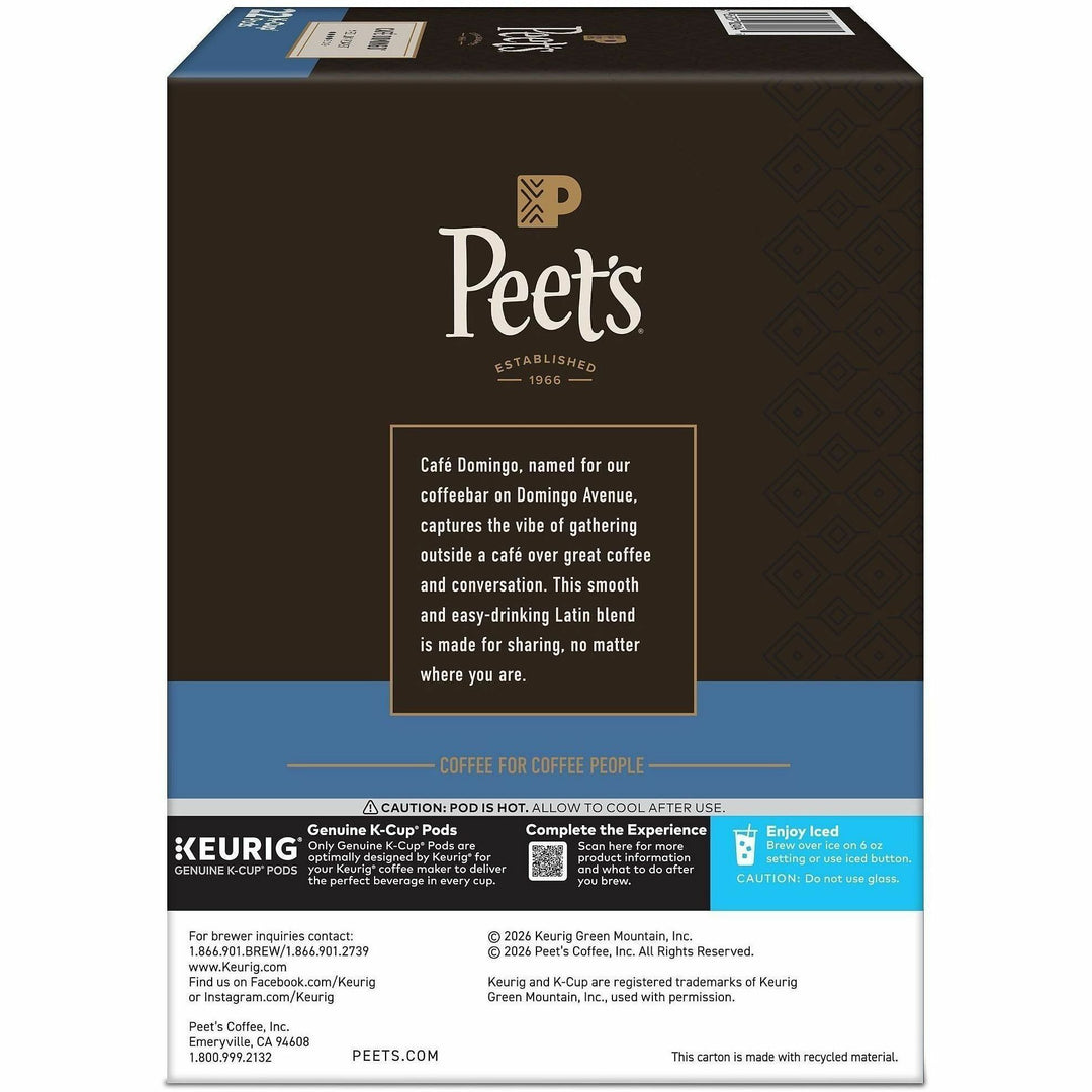 Image of Peet's 2404 Cafe Domingo Coffee, Compatible with Keurig Brewer, Medium, K-Cup, Cafe Domingo, 22 / Box