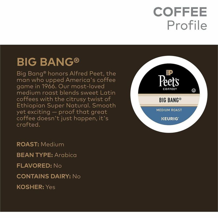 Image of Peet's 2407 Big Bang Coffee, Compatible with Keurig Brewer, Medium, K-Cup, Big Bang, 22 / Box