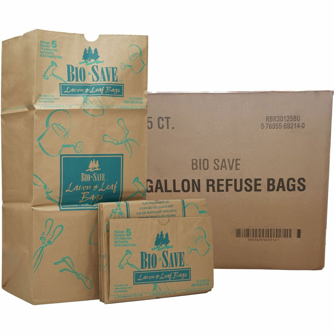 Image of AJM Packaging Lawn and Leaf Bag, 2 Ply, 16"Wx12"Lx35"H, 50/CT, Brown