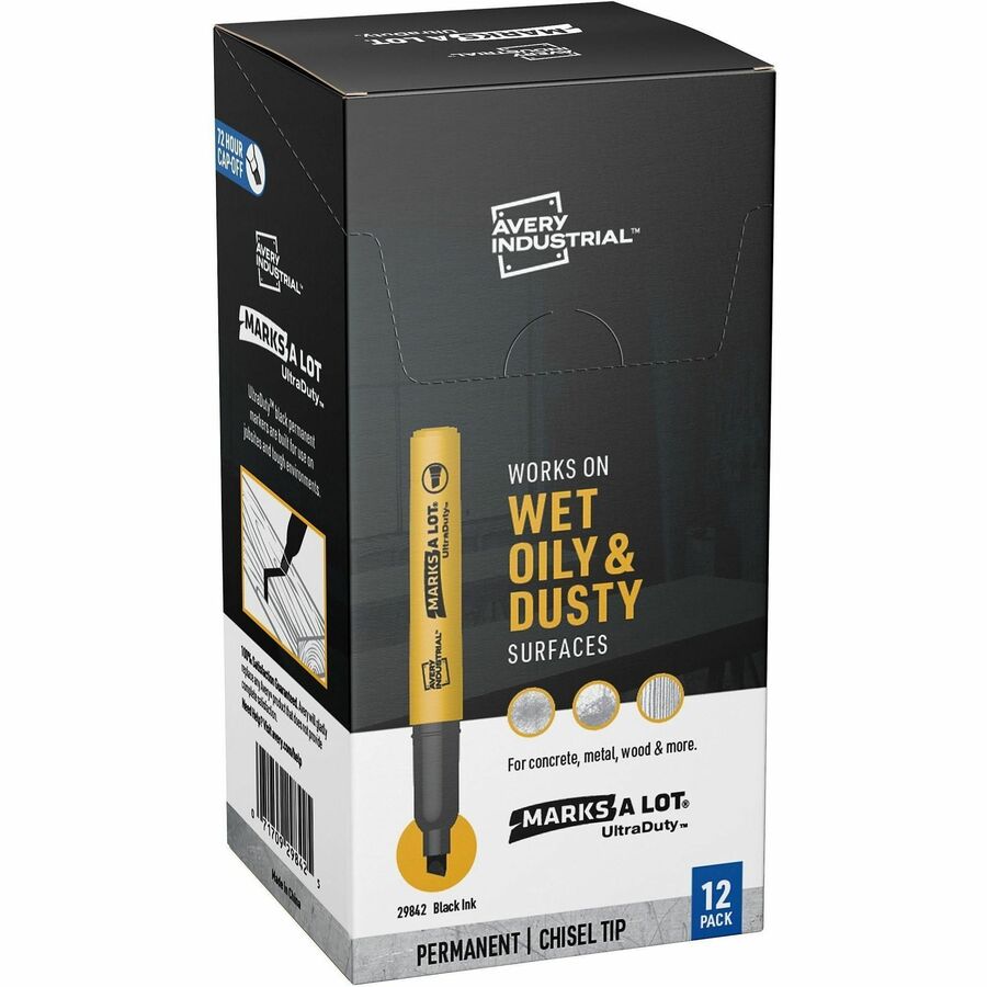 Image of Avery® MARKS A LOT UltraDuty Permanent Markers, Medium Chisel Tip, Black, 12/Box