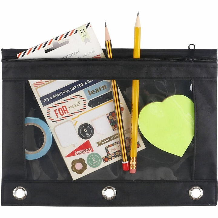 Image of Business Source 18303 Binder Pencil Pouch, 10" H x 7.4" Width, Black, 6 / Pack
