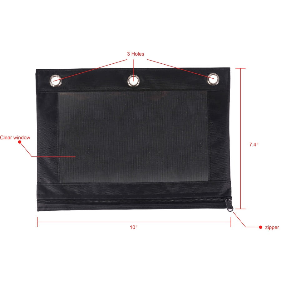 Image of Business Source 18303 Binder Pencil Pouch, 10" H x 7.4" Width, Black, 6 / Pack