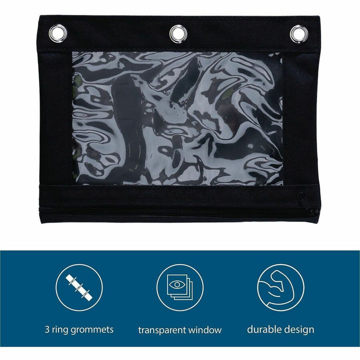 Image of Business Source 18303 Binder Pencil Pouch, 10" H x 7.4" Width, Black, 6 / Pack