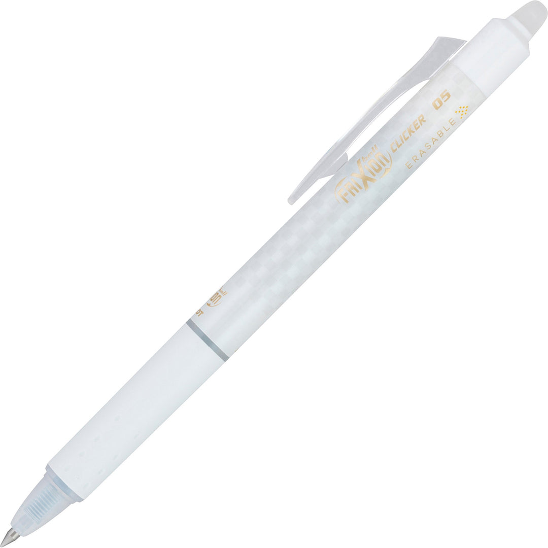 Image of Pilot® FriXion Ball Clicker Erasable Gel Pen, Retractable, Extra-Fine 0.5 mm, Black Ink, White Barrel, Dozen