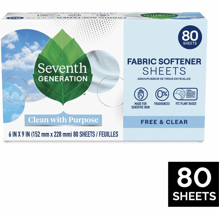 Image of Seventh Generation® Laundry Dryer Sheets, Free&Clear, 80/BX, White