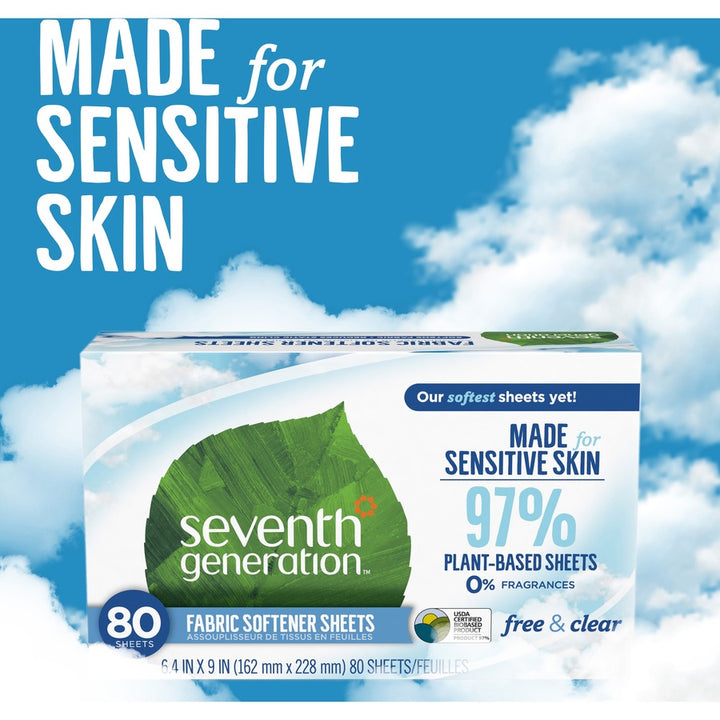 Image of Seventh Generation® Laundry Dryer Sheets, Free&Clear, 80/BX, White