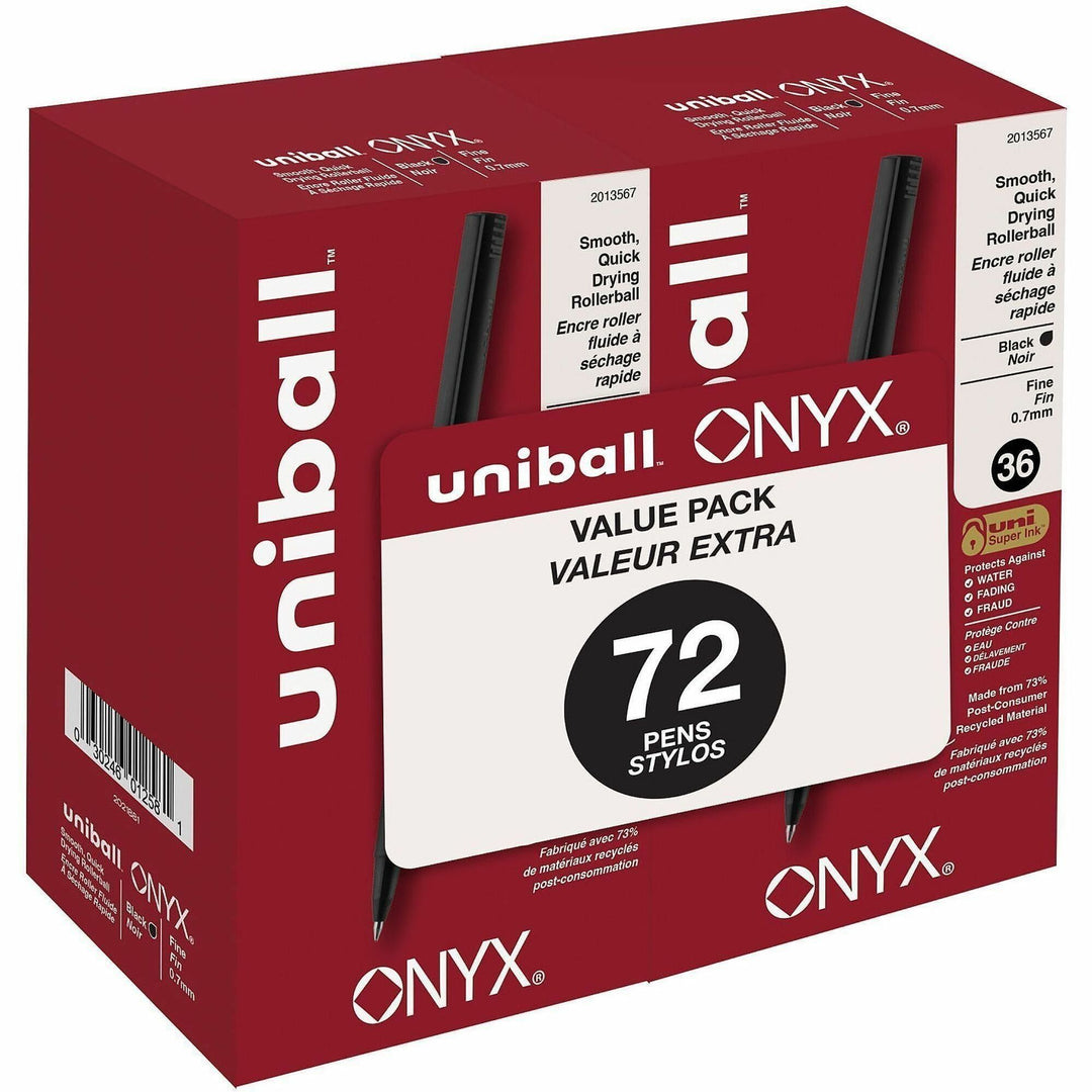 Image of uniball® ONYX Rollerball Pen, Stick, Fine 0.7 mm, Black Ink, Black Barrel, 72/Pack