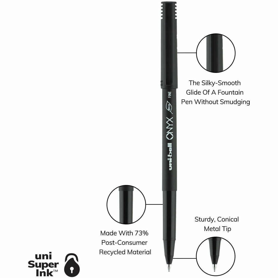 Image of uniball® ONYX Rollerball Pen, Stick, Fine 0.7 mm, Black Ink, Black Barrel, 72/Pack
