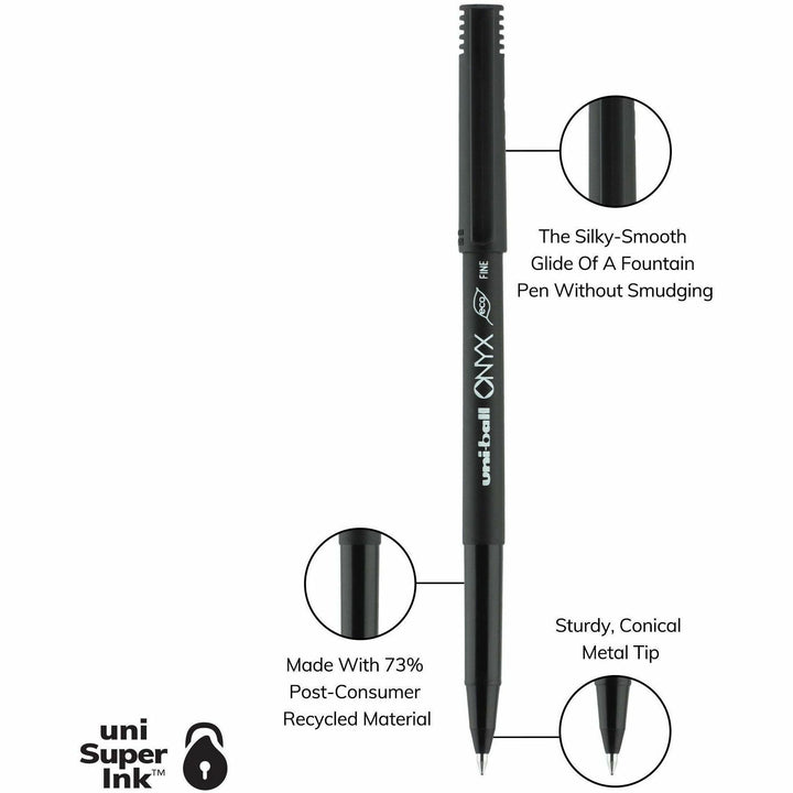 Image of uniball® ONYX Rollerball Pen, Stick, Fine 0.7 mm, Black Ink, Black Barrel, 72/Pack