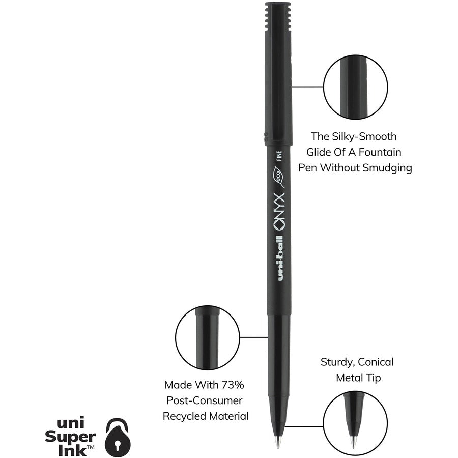 Image of uniball® ONYX Rollerball Pen, Stick, Fine 0.7 mm, Black Ink, Black Barrel, 72/Pack