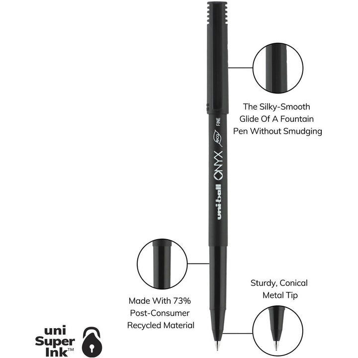 Image of uniball® ONYX Rollerball Pen, Stick, Fine 0.7 mm, Black Ink, Black Barrel, 72/Pack