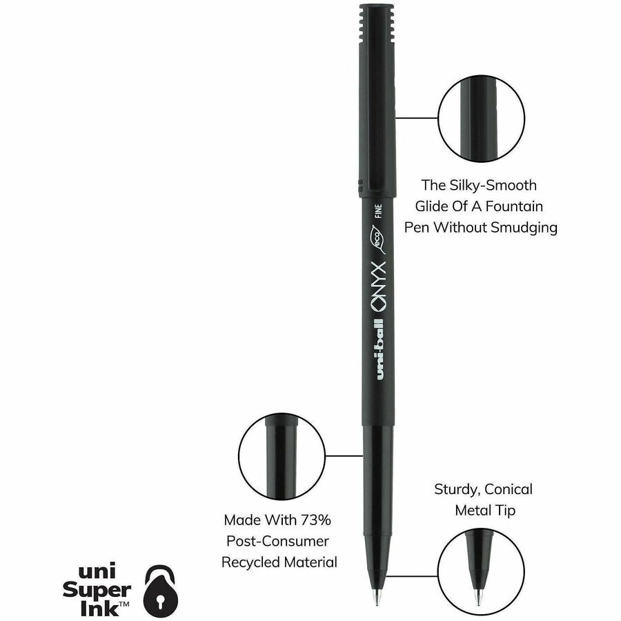 Image of uniball® ONYX Rollerball Pen, Stick, Fine 0.7 mm, Black Ink, Black Barrel, 72/Pack