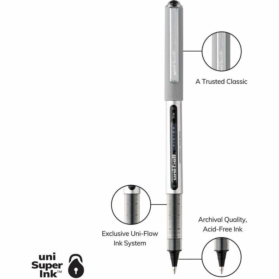 Image of uniball™ 60510PP Vision Rollerball Pen, 0.7 mm Fine Pen Point, Black, Blue, Red Ink, 5 / Pack