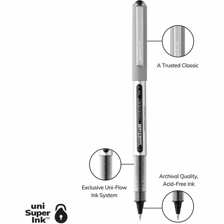 Image of uniball™ 60510PP Vision Rollerball Pen, 0.7 mm Fine Pen Point, Black, Blue, Red Ink, 5 / Pack
