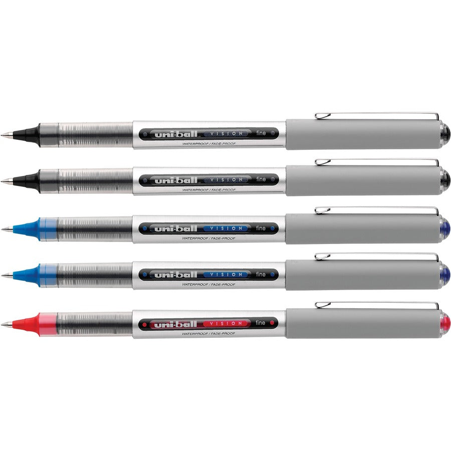Image of uniball™ 60510PP Vision Rollerball Pen, 0.7 mm Fine Pen Point, Black, Blue, Red Ink, 5 / Pack
