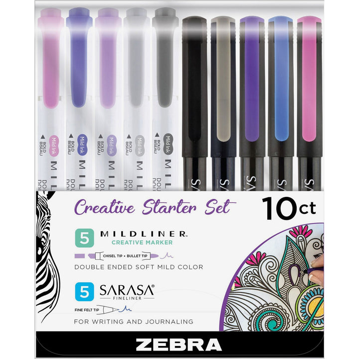 Image of Zebra® Pen Set, Sarasa Fineliner, Mildliner Markers, 10/PK, AST