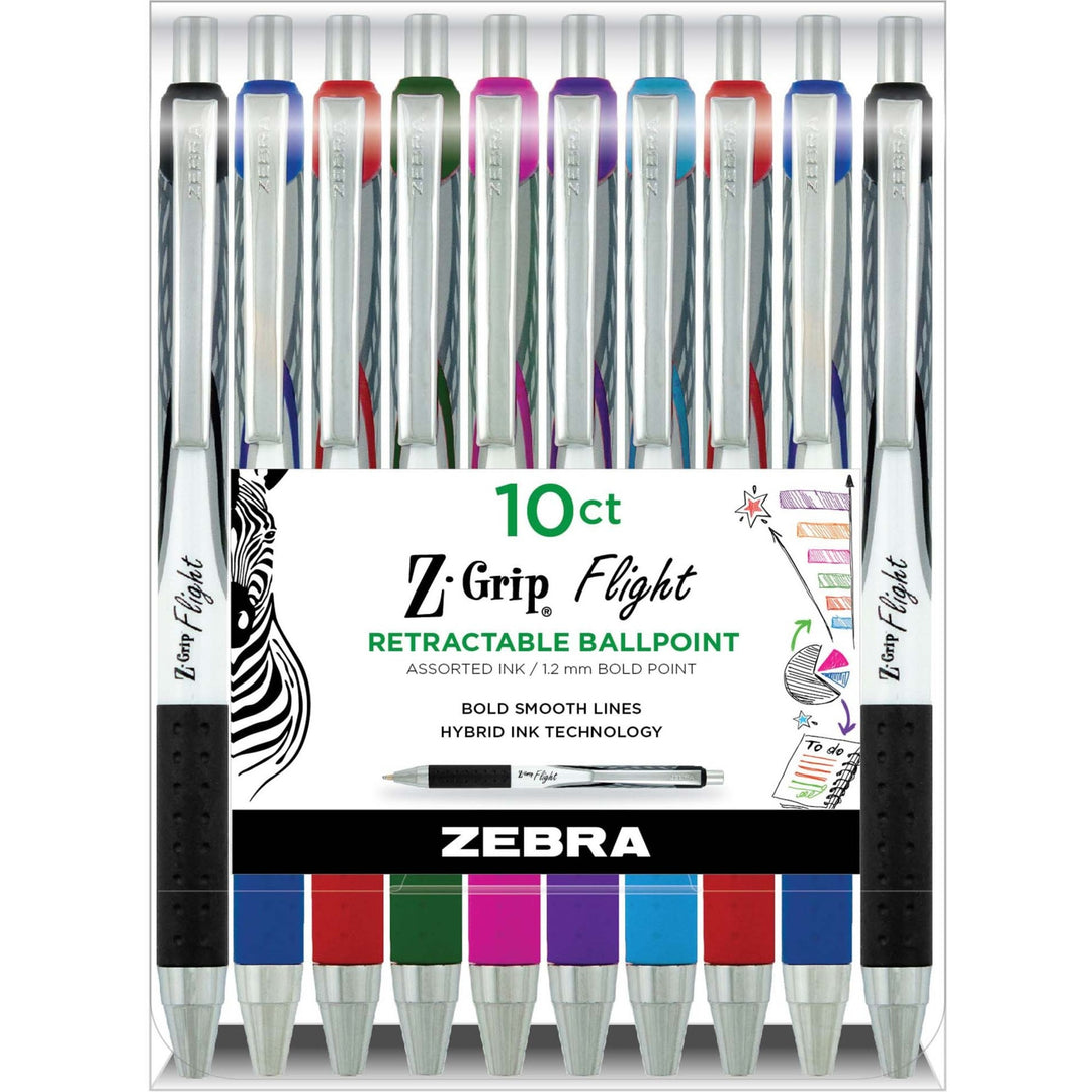 Image of Zebra® Z-Grip Pen,Retractable,Rubber Grip,1.2mm,Bold Pt,10/PK,AST