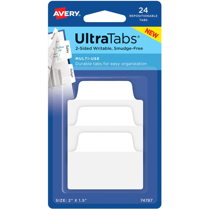 Image of Avery® Tabs,Ultra,2-Side Writable,Multi-Use,2"x1-1/2",24/PK,White