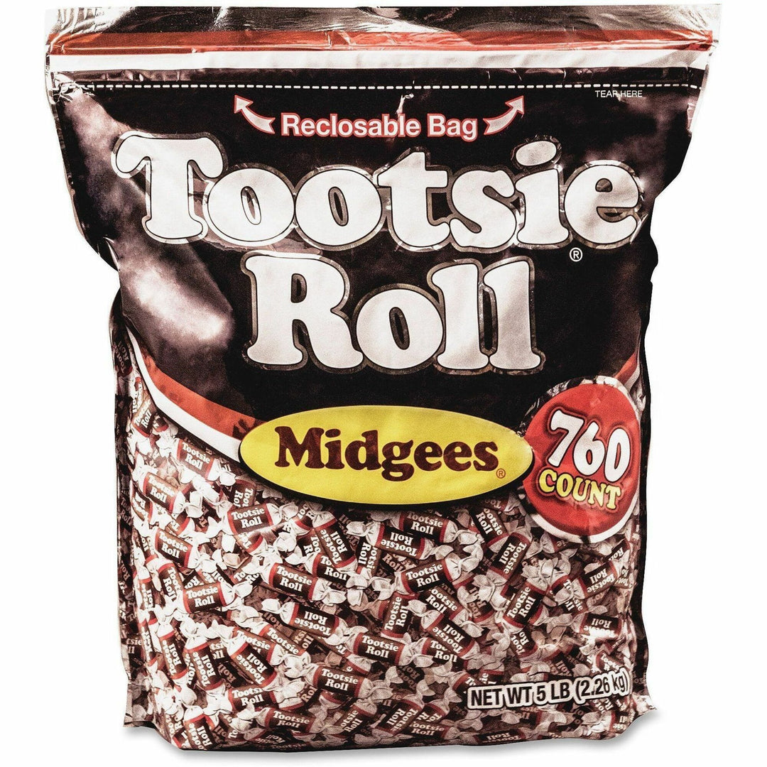 Image of Tootsie 884580 Roll Midgees Candy, Assorted, Individually Wrapped, Resealable Container, 5 lb, 760 Bag, 1 Bag