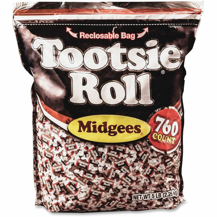 Image of Tootsie 884580 Roll Midgees Candy, Assorted, Individually Wrapped, Resealable Container, 5 lb, 760 Bag, 1 Bag