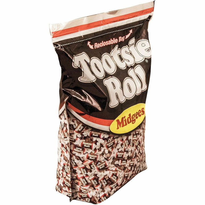 Image of Tootsie 884580 Roll Midgees Candy, Assorted, Individually Wrapped, Resealable Container, 5 lb, 760 Bag, 1 Bag