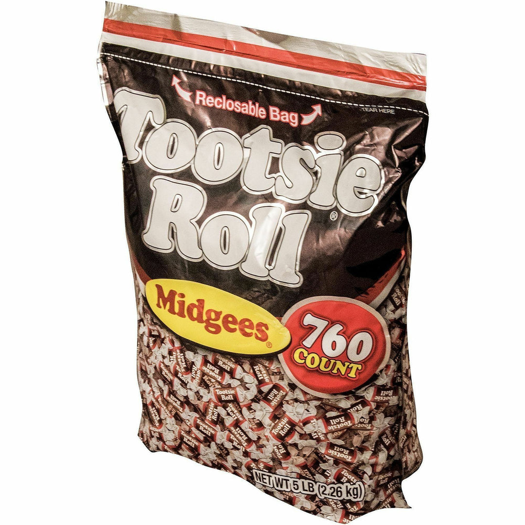 Image of Tootsie 884580 Roll Midgees Candy, Assorted, Individually Wrapped, Resealable Container, 5 lb, 760 Bag, 1 Bag