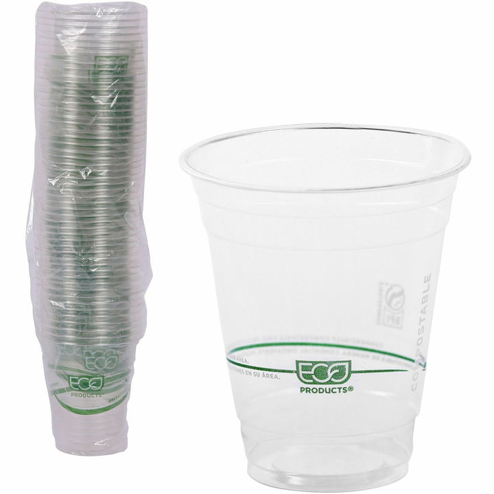 Image of Eco-Products® GreenStripe Renewable and Compostable Cold Cups, 12 oz, Plastic, Clear, 50/Pack